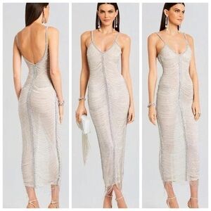 Retrofete IRINA White Crystal Rhinestone Embellished Maxi Dress - Size SMALL